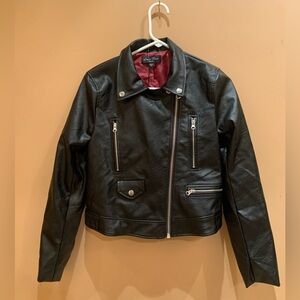 Love Tree  Womens Size Medium Black Faux Leather Moto Jacket Blazer NEW